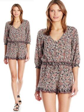 Anthropologie Raga Boho Floral Tie Waist Romper in Red White XS